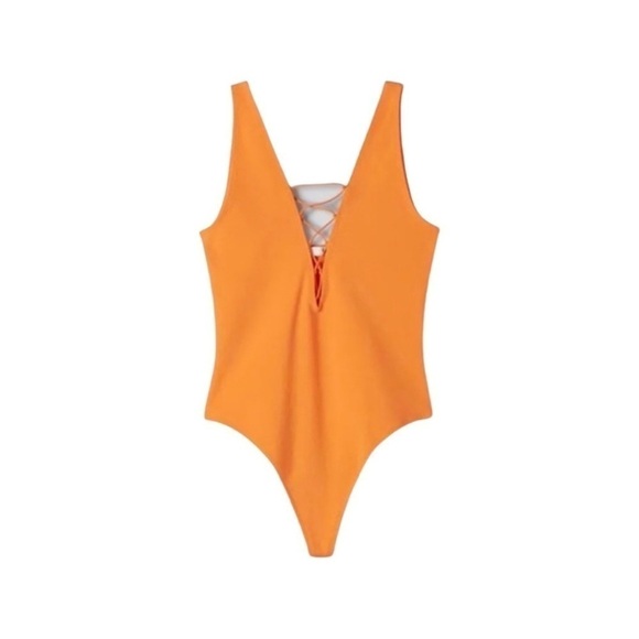 Aritzia Tops - NWT ARITZIA WILFRED FREE Lace-Up Tank Bodysuit in Orange Punch Size M